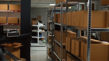 Boxes stored on shelves