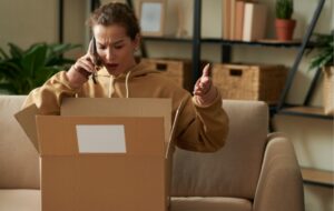 A woman returning a package